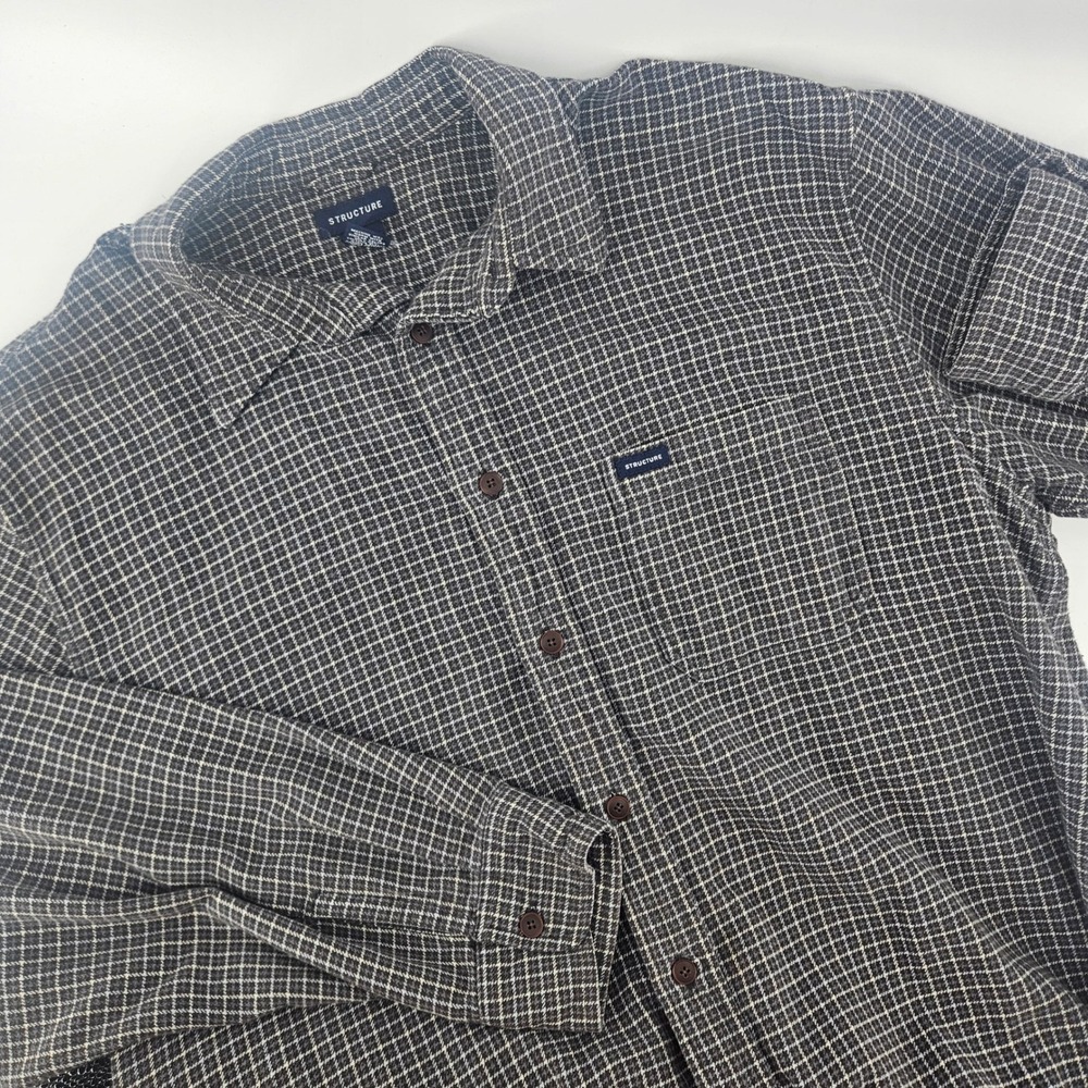 Structure Mens XL Shirt Cotton Grid Plaid Long Sleeve Button Down Preppy Classic